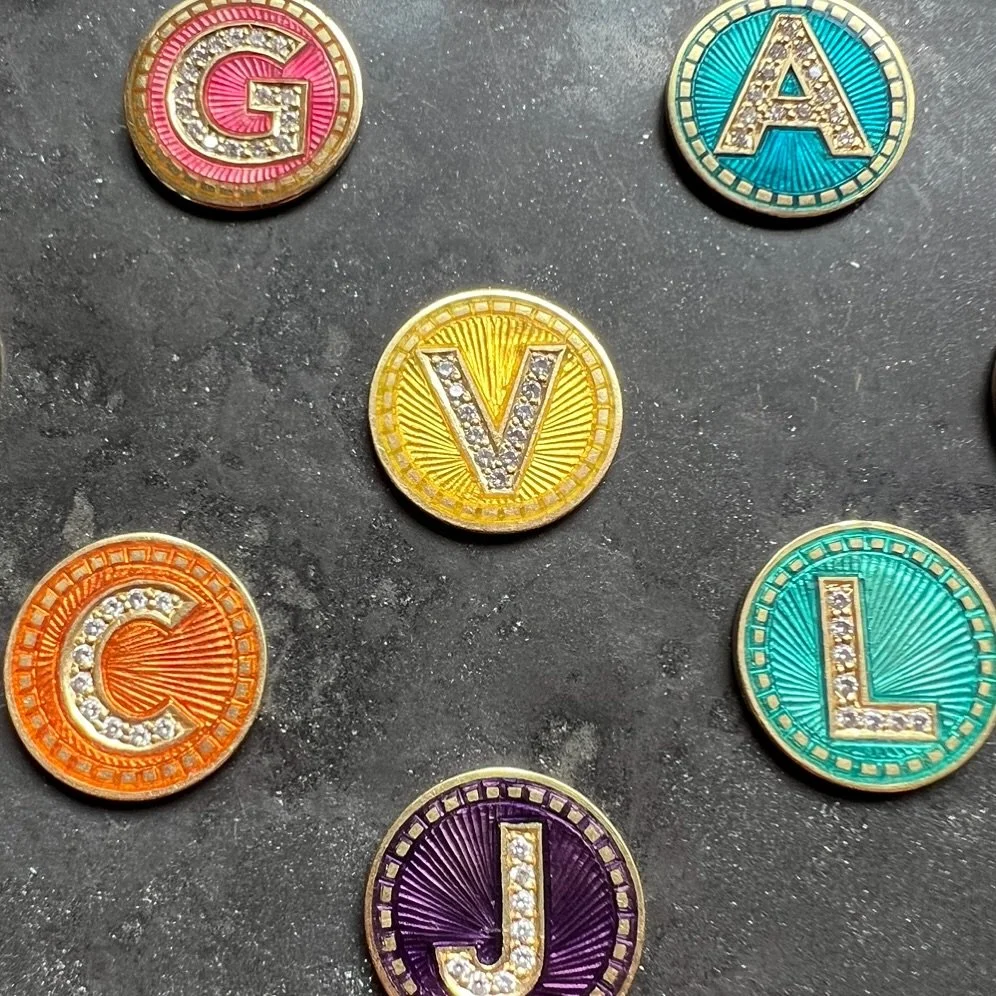 Letters ! enamel and diamonds 🩵🧡💚🩷