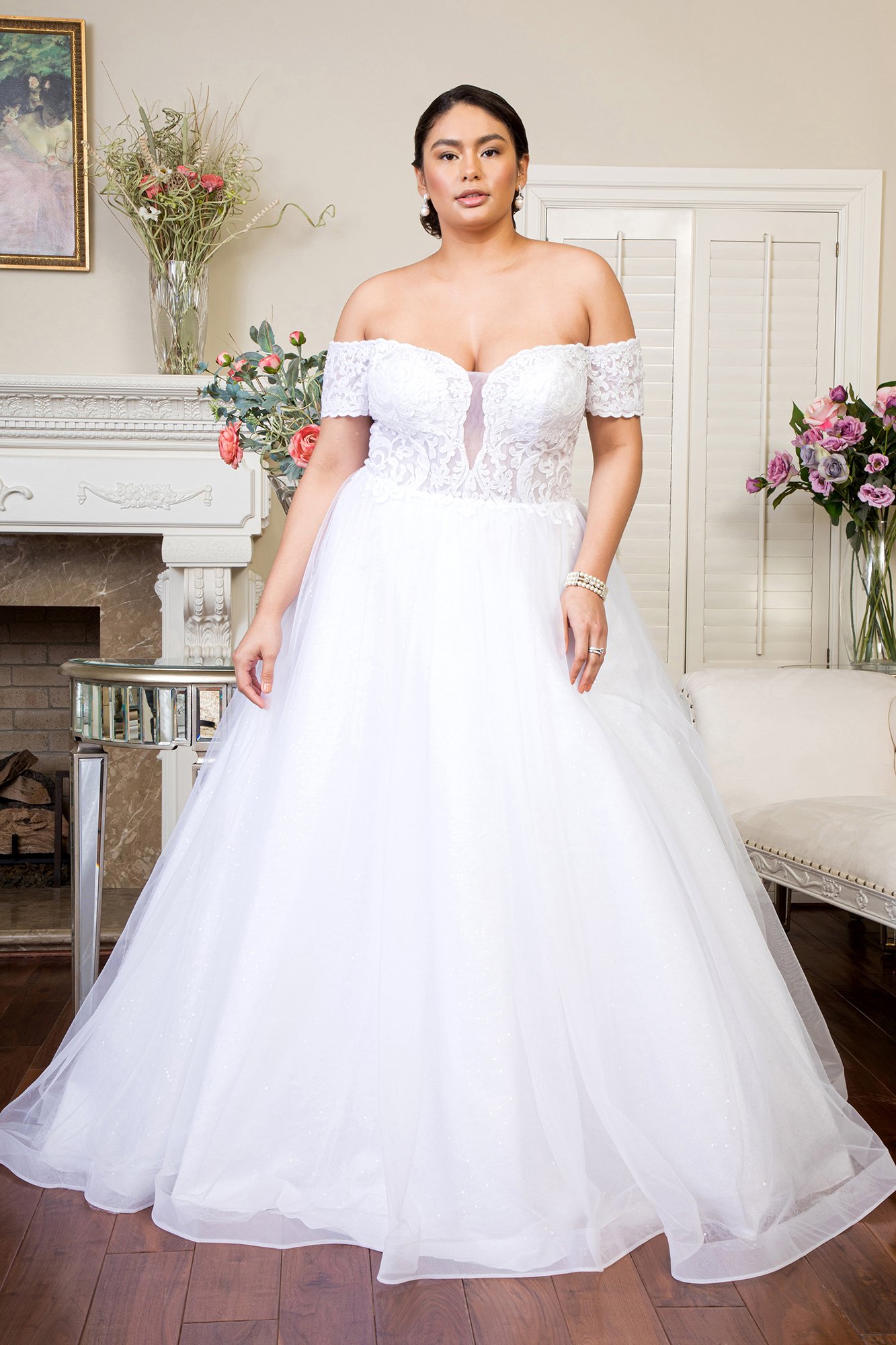 Short Sleeve A-line Wedding Dress With Embellished Bodice And Tulle Skirt  With Sparkle Detailing | Kleinfeld Bridal