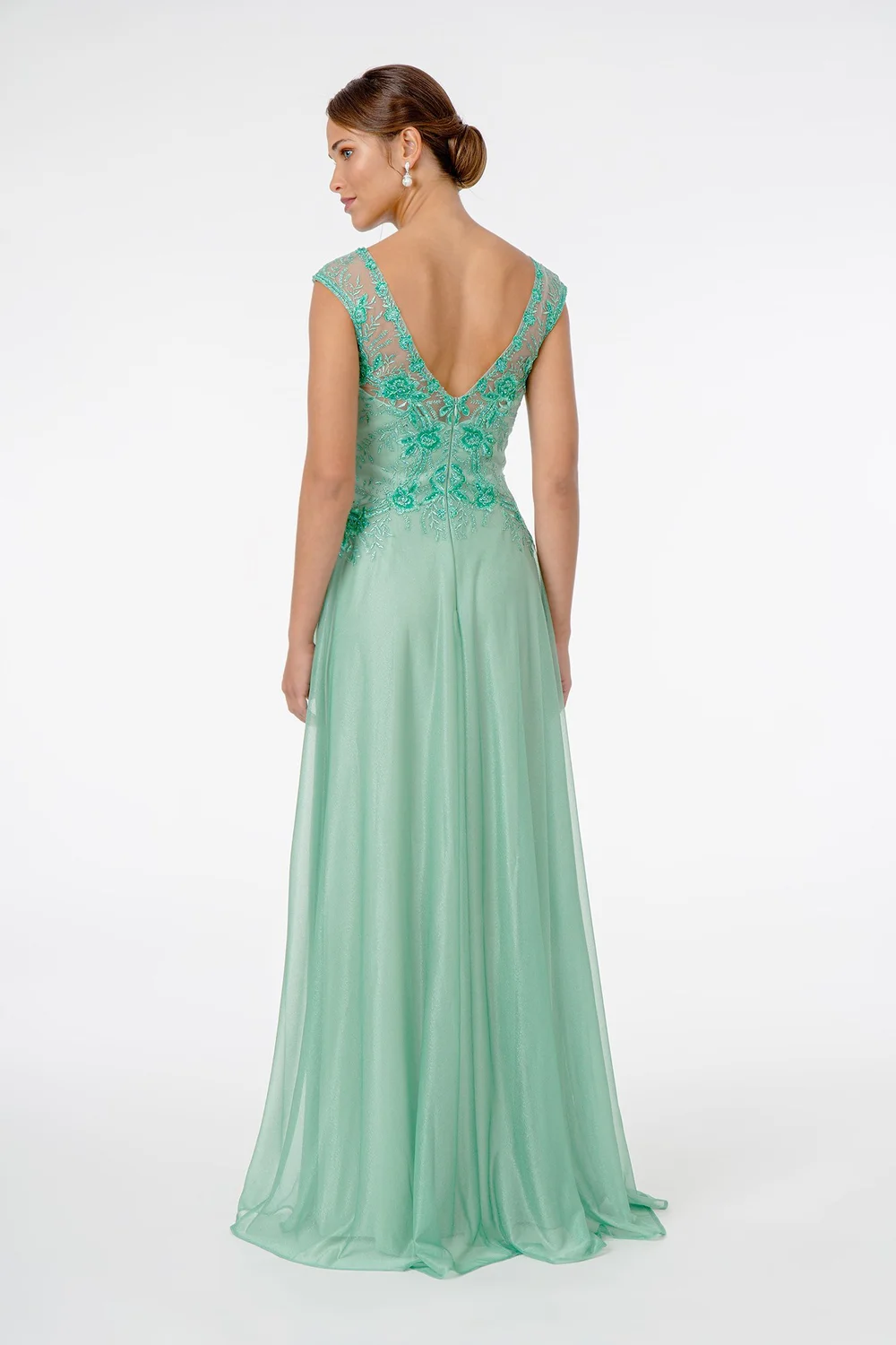 GL1826 GLS by Gloria Embroidered Bodice V-Neck Long Dress w/ V-Back  Dress  Haute Couture House