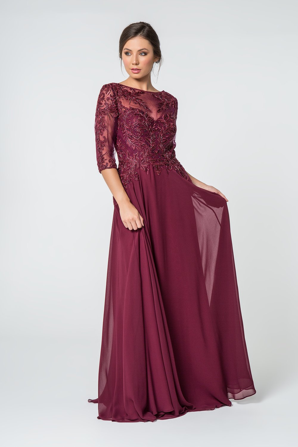 GL2524 GLS by Gloria Embroidery Applique 1/2 Sleeve Chiffon Long Dress —  Dress Haute