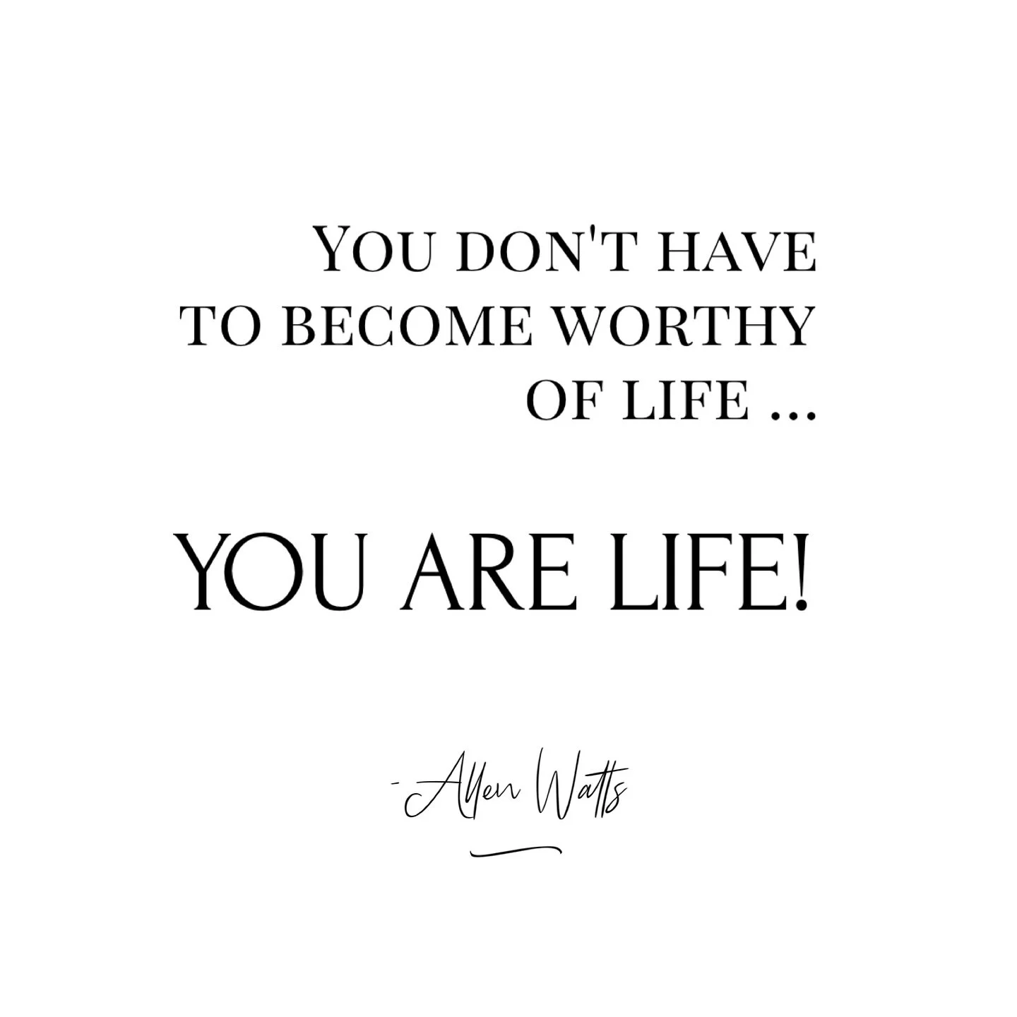 L I F E | V I E 
A beautiful reminder I heard this morning and wanted to share this message! 
🇫🇷 “Vous n’avez pas besoin de devenir digne de la vie, vous êtes la vie.”
-Alan Watts 
Happy Wednesday,
Cheers to life! 
XxCR ?