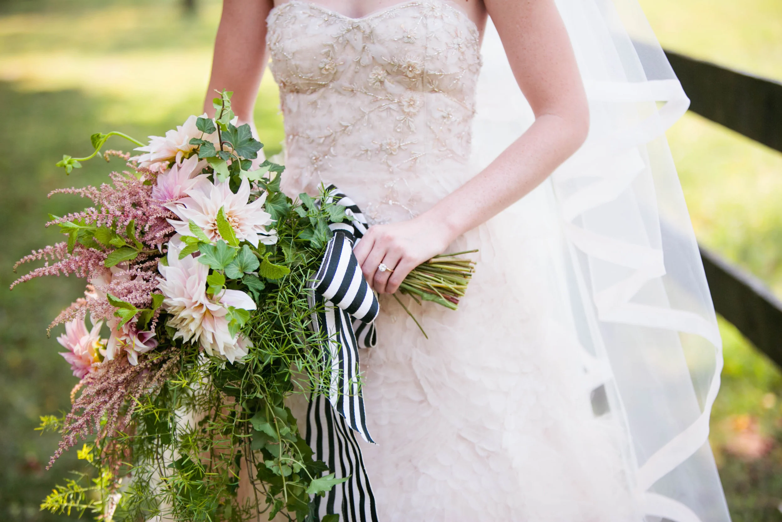 Elaine adores Black and White stripes, and France, and Jeff--who proposed to her in France! So when we found this Vintage French ribbon for her bouquet she was over the moon.