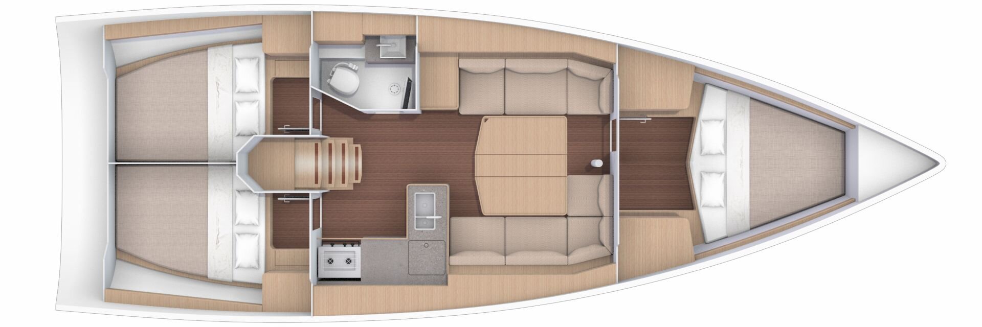 Berths: 8Cabins: 3Heads: 1Pullman cabin: NoSkipper cabin: NoKitchen: L-shape