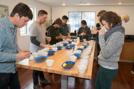 Regular cuppings are held in the CoRo Cupping Room. Image courtesy of Bay Area CoRoasters .
