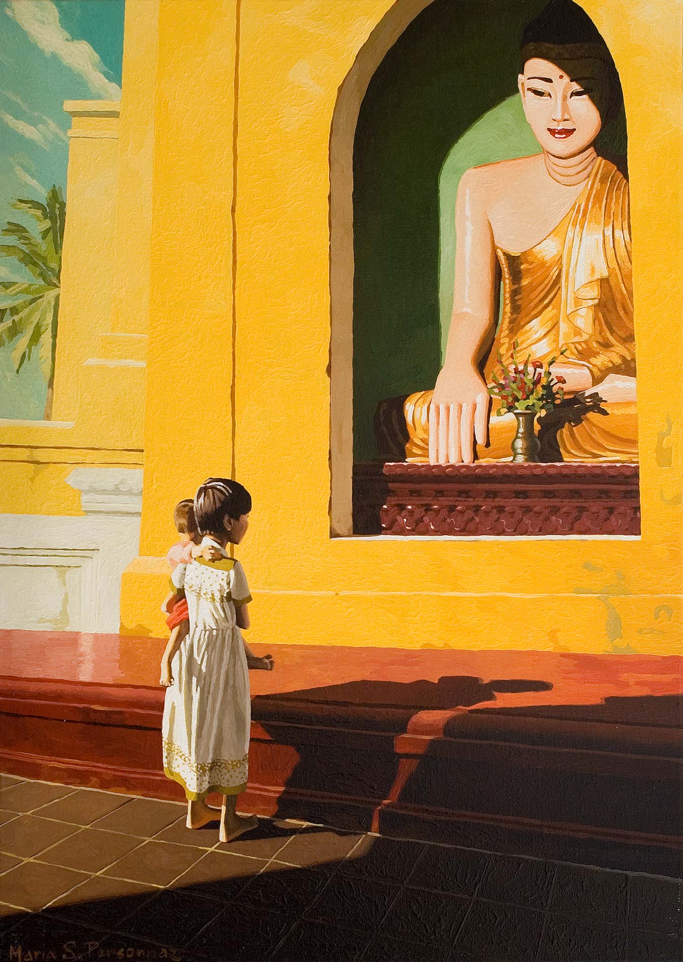 Deux enfants et le Bouddha, Yangon