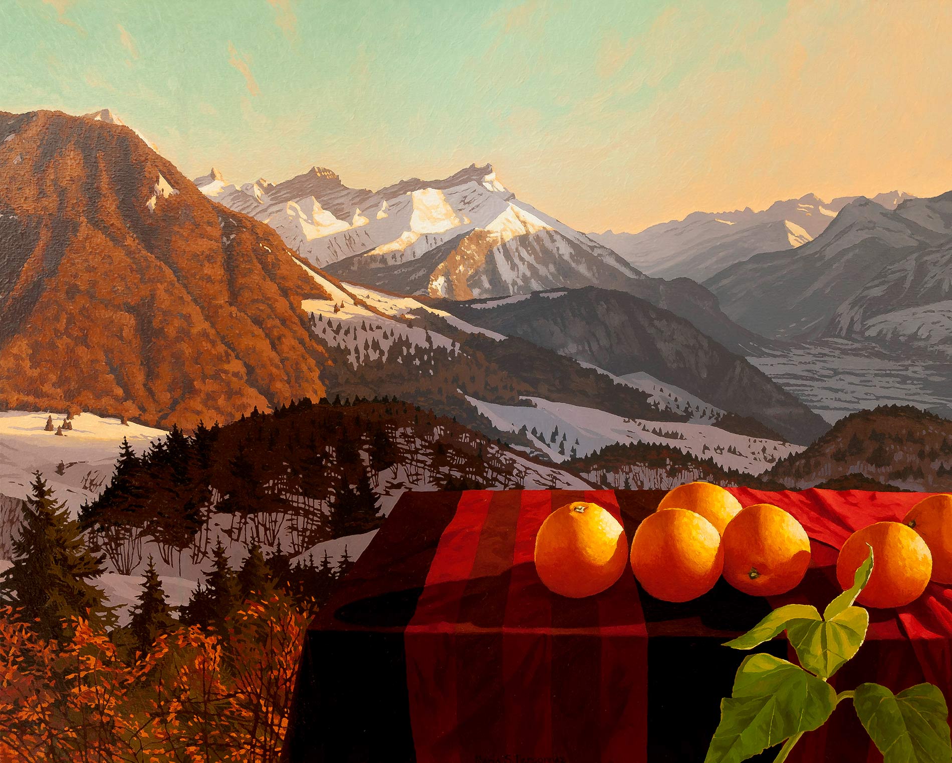 Oranges et les Alpes vues de Leysin