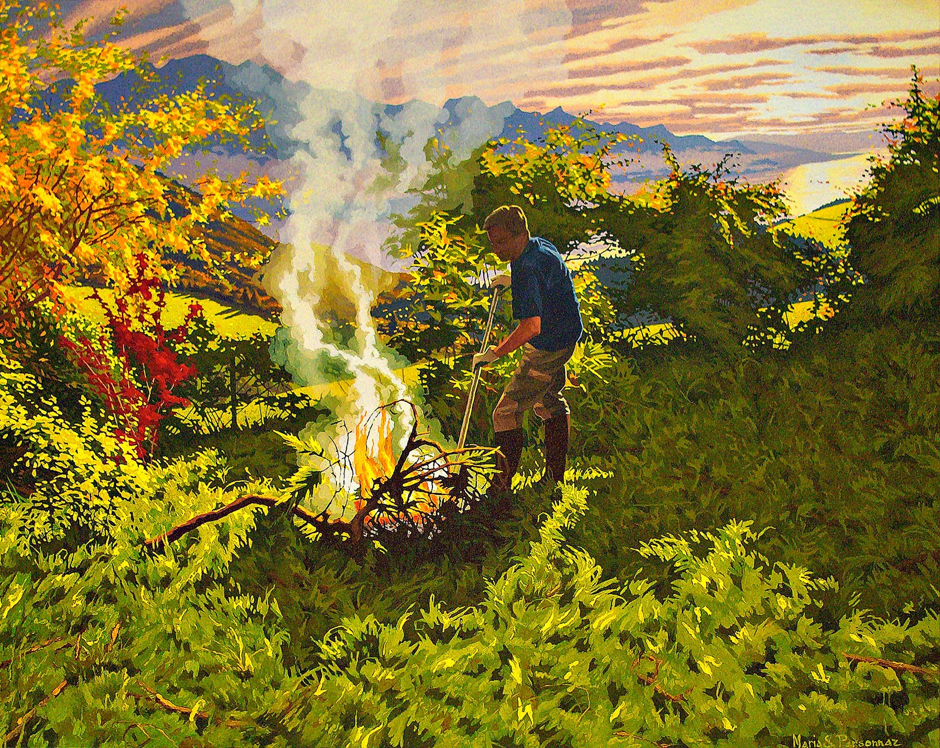 Feu dans le jardin