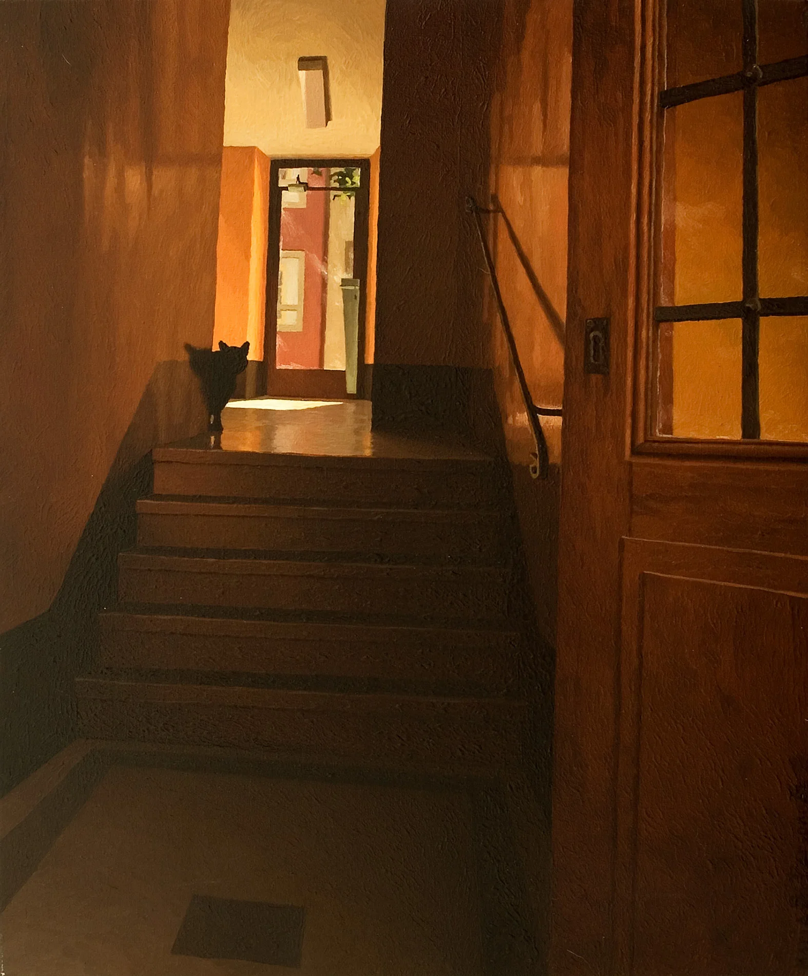 A building entrance hall with cat