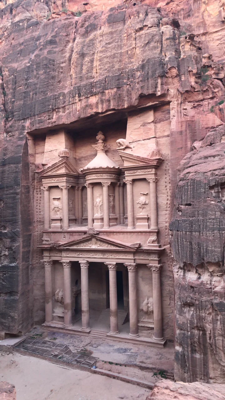 This is the view of the Treasury at Petra from up high. Photo credit: Arguin, 2019