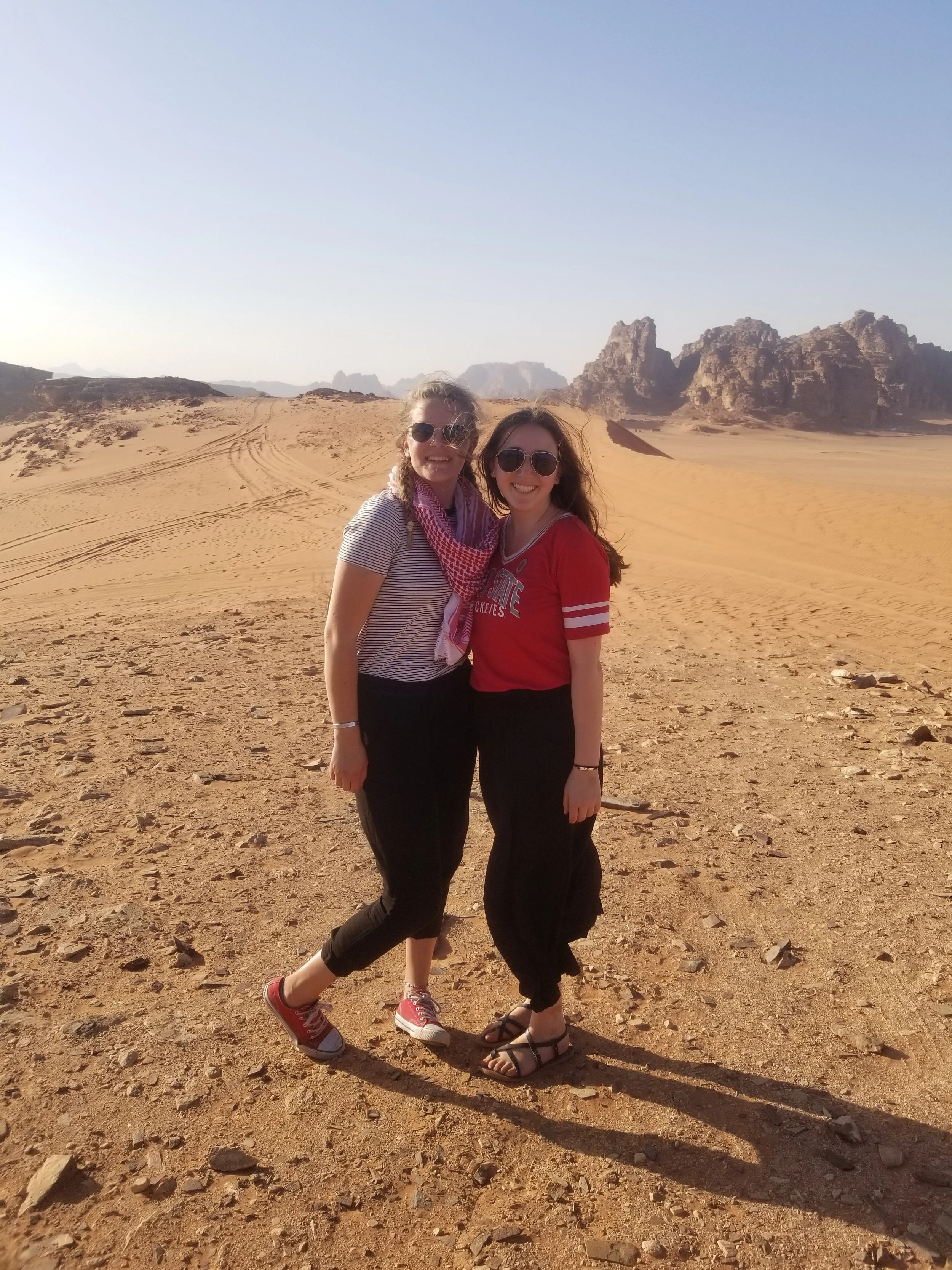 Pants that protected from the sun and the sand ended up being very helpful in Wadi Rum. Photo credit: Morrill, 2019.