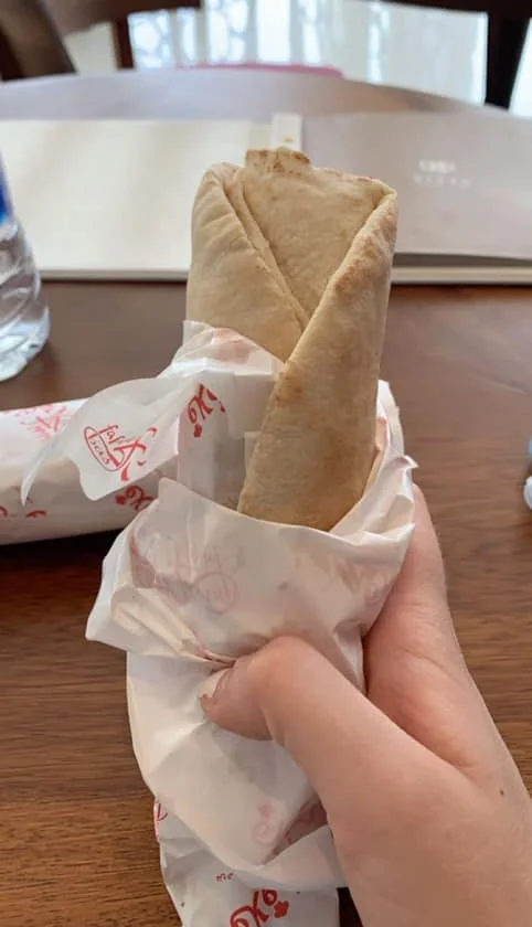 After a half day of snorkeling, my friends and I were hungry, so we took our guide’s advice and went to a small shop called Falafel Bas (bas means only or enough). This was the first Jordanian falafel I tried, and I fell in love — it was SO GOOD. Photo credit: Moriarty, 2019