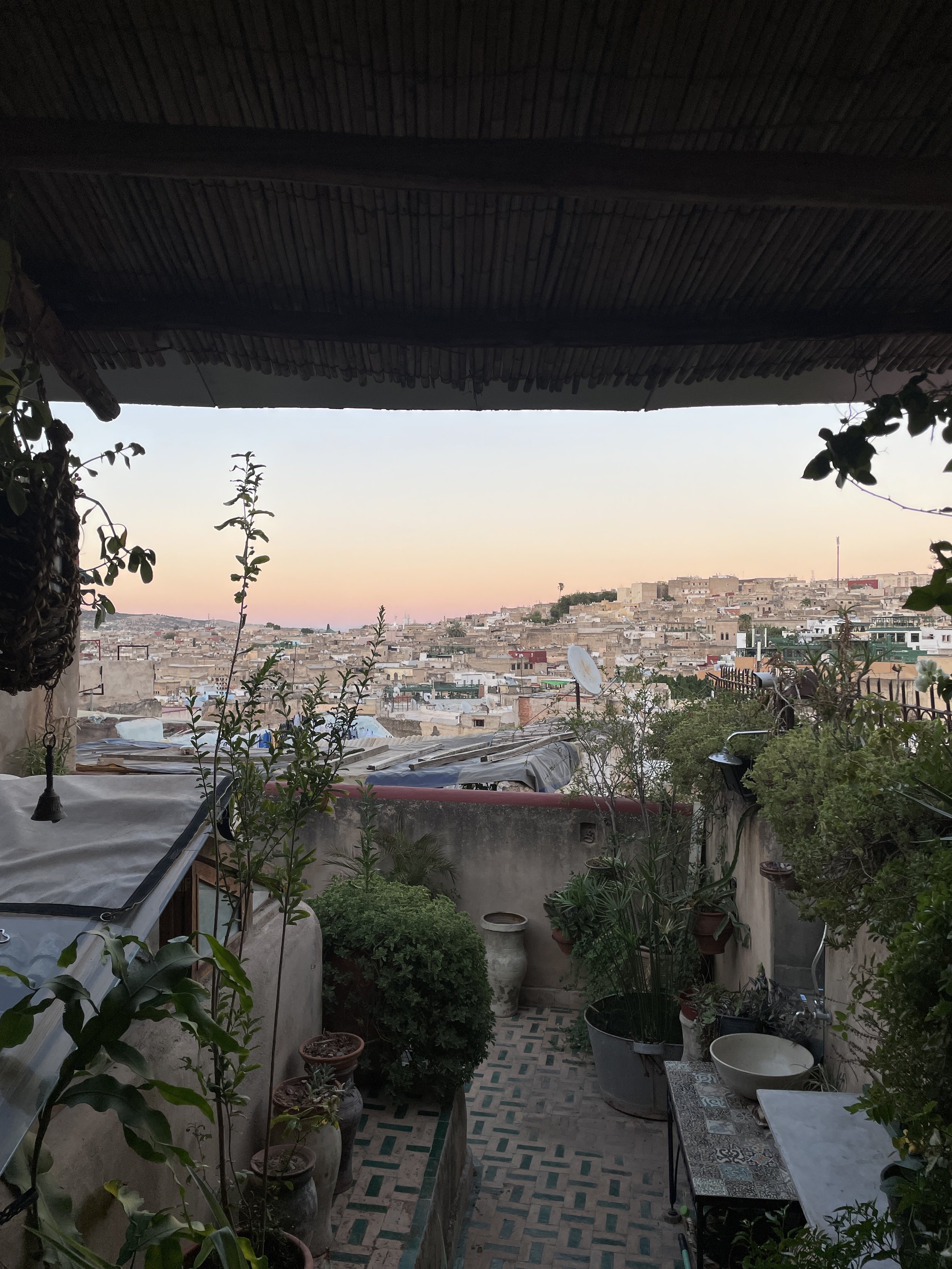  The beginning of a sunset from the terrace of an opulent riad in Fez. My cohort stayed here all together for one night before heading off to the Sahara Desert the next morning. 