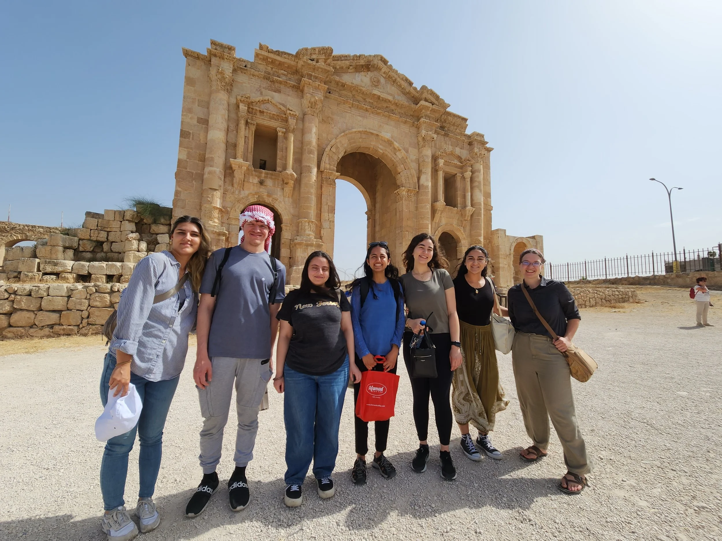 in front of Hadrian's Arch in Jerash