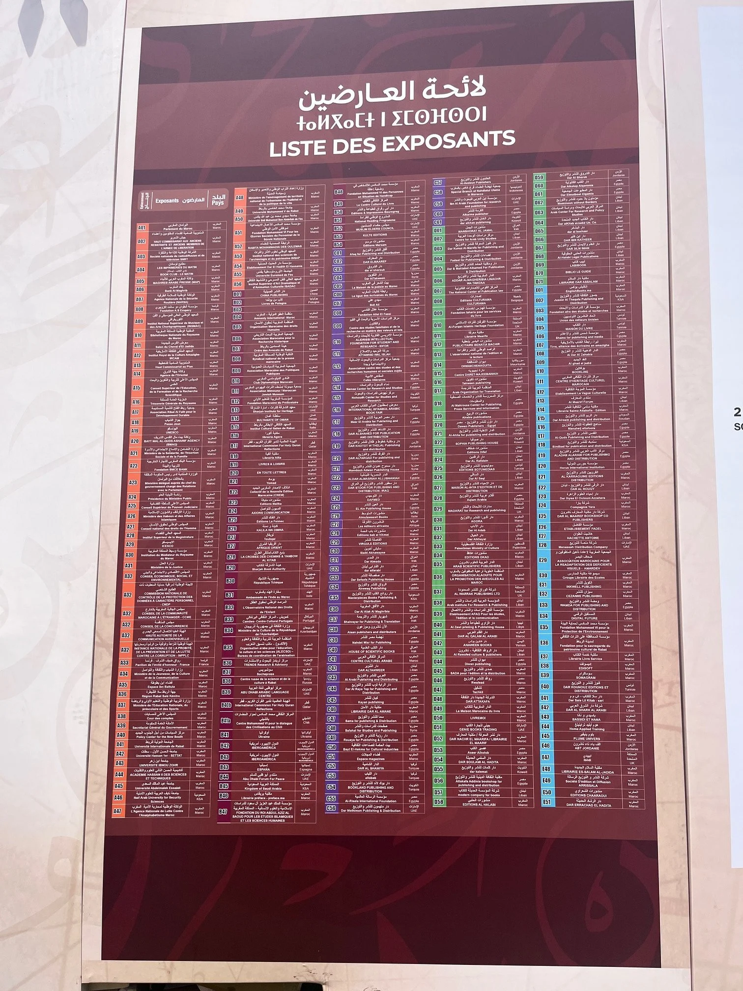 A list of all of the book stalls is listed for the public to consult