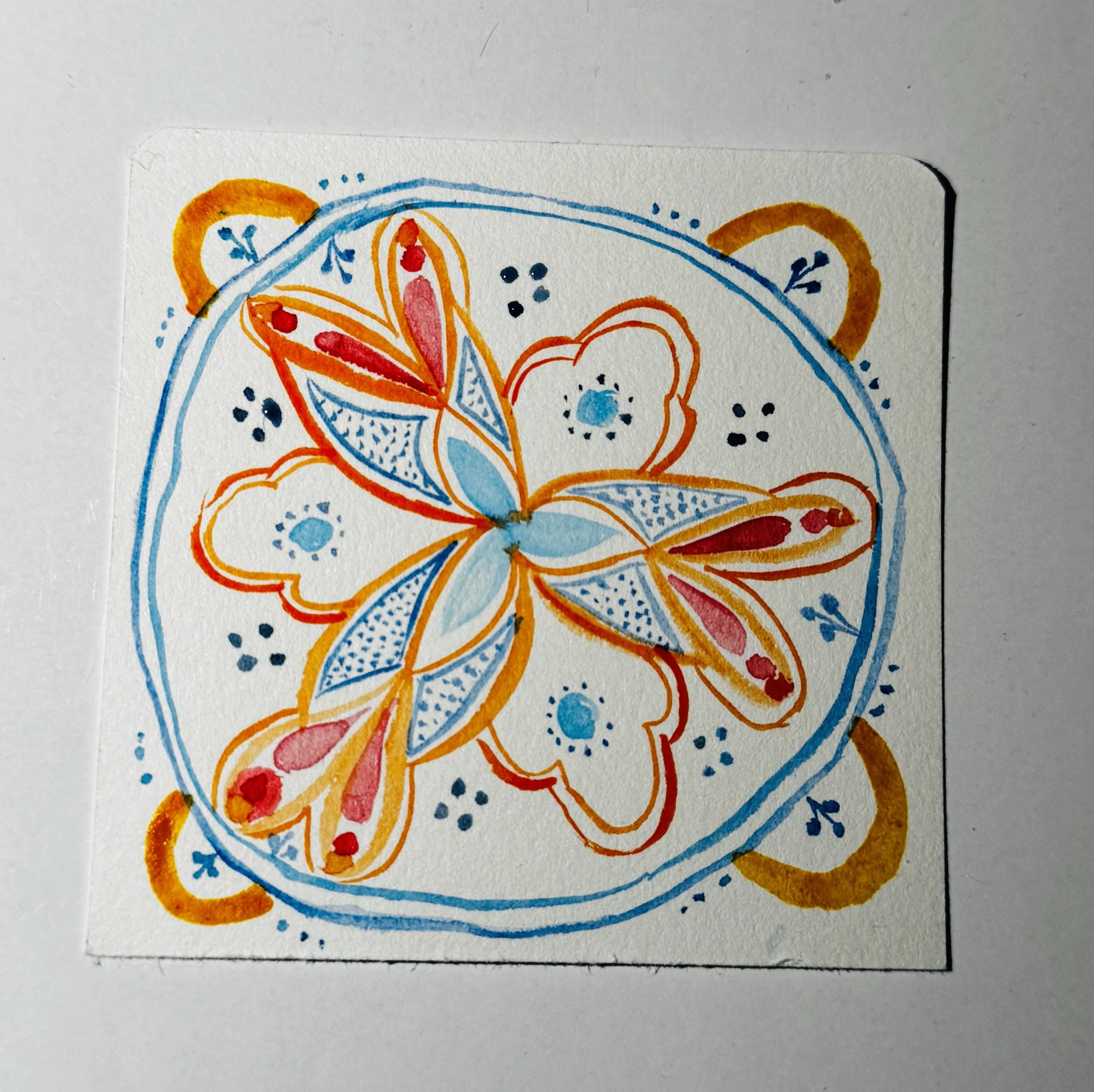 A square watercolor made to resemble a zellige tile