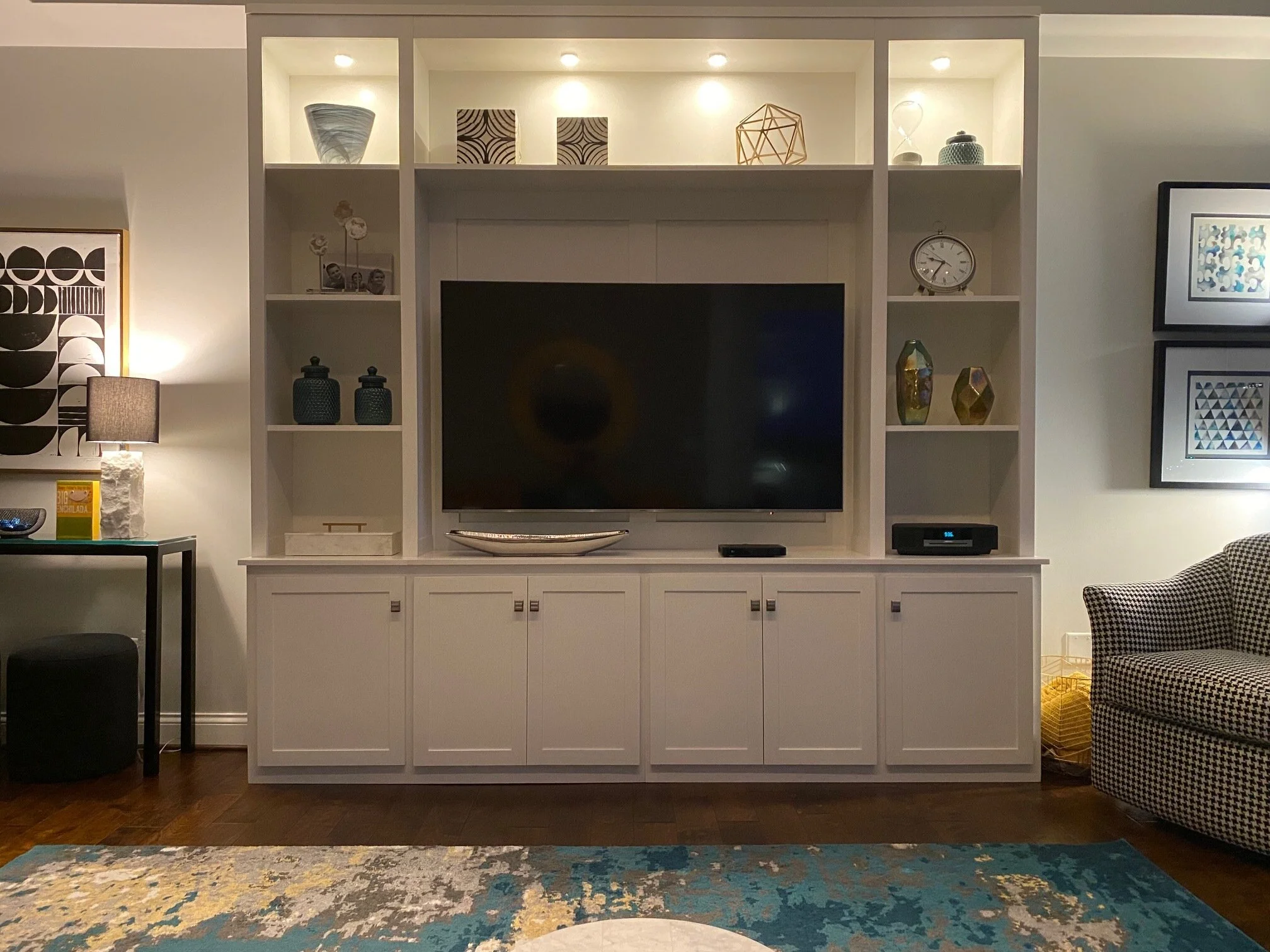 Media Center with Cabinets and Shelves