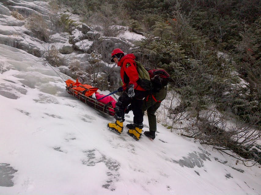 Drill practice rescue of ice climber fall