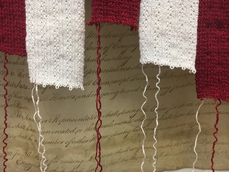 Photo courtesy of the artist Adrienne Sloane, featuring a detail of her work, “The Unraveling.”