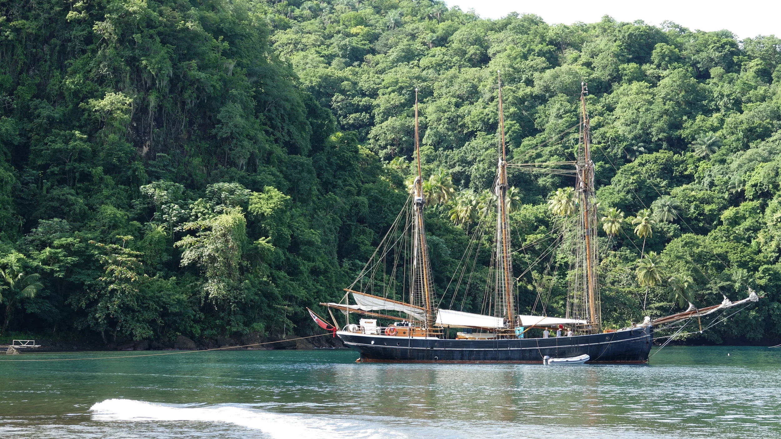 In Cumberland Bay, St. Vincent, with the stern tied to a palm tree.