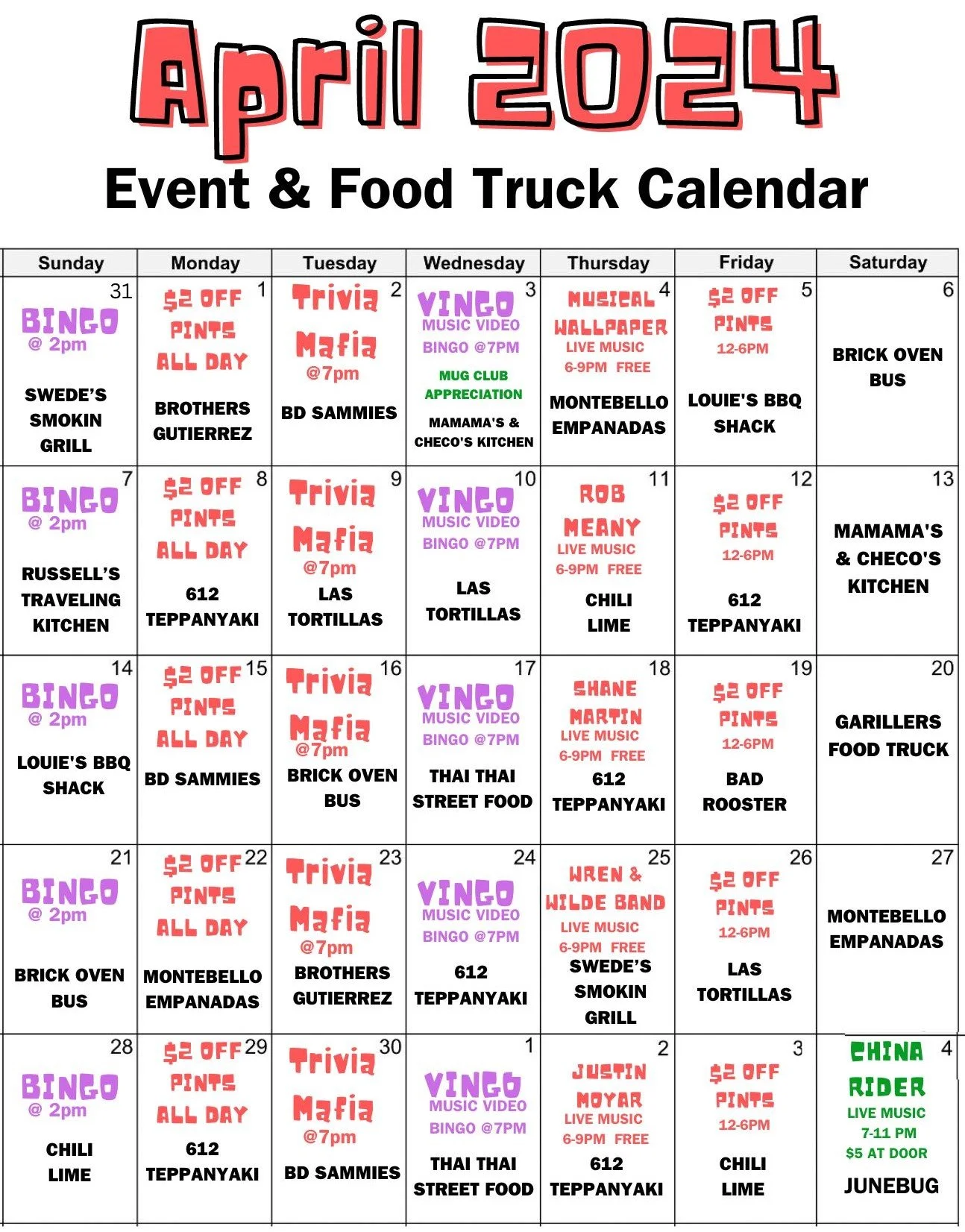 Food Truck/ Events Calendar — Bald Man Brewing: BEER THAT ROCKS!