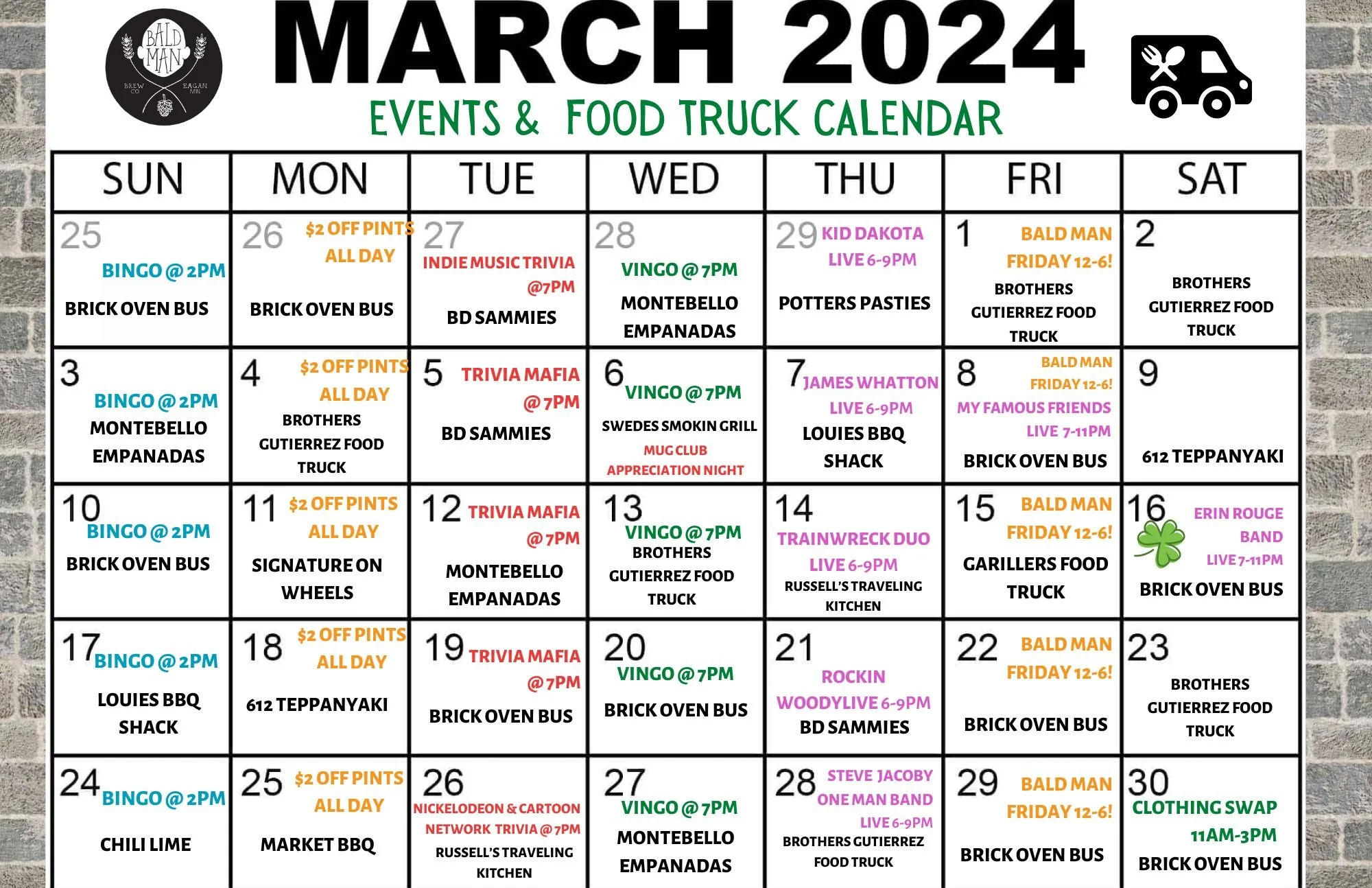 Food Truck/ Events Calendar — Bald Man Brewing: BEER THAT ROCKS!