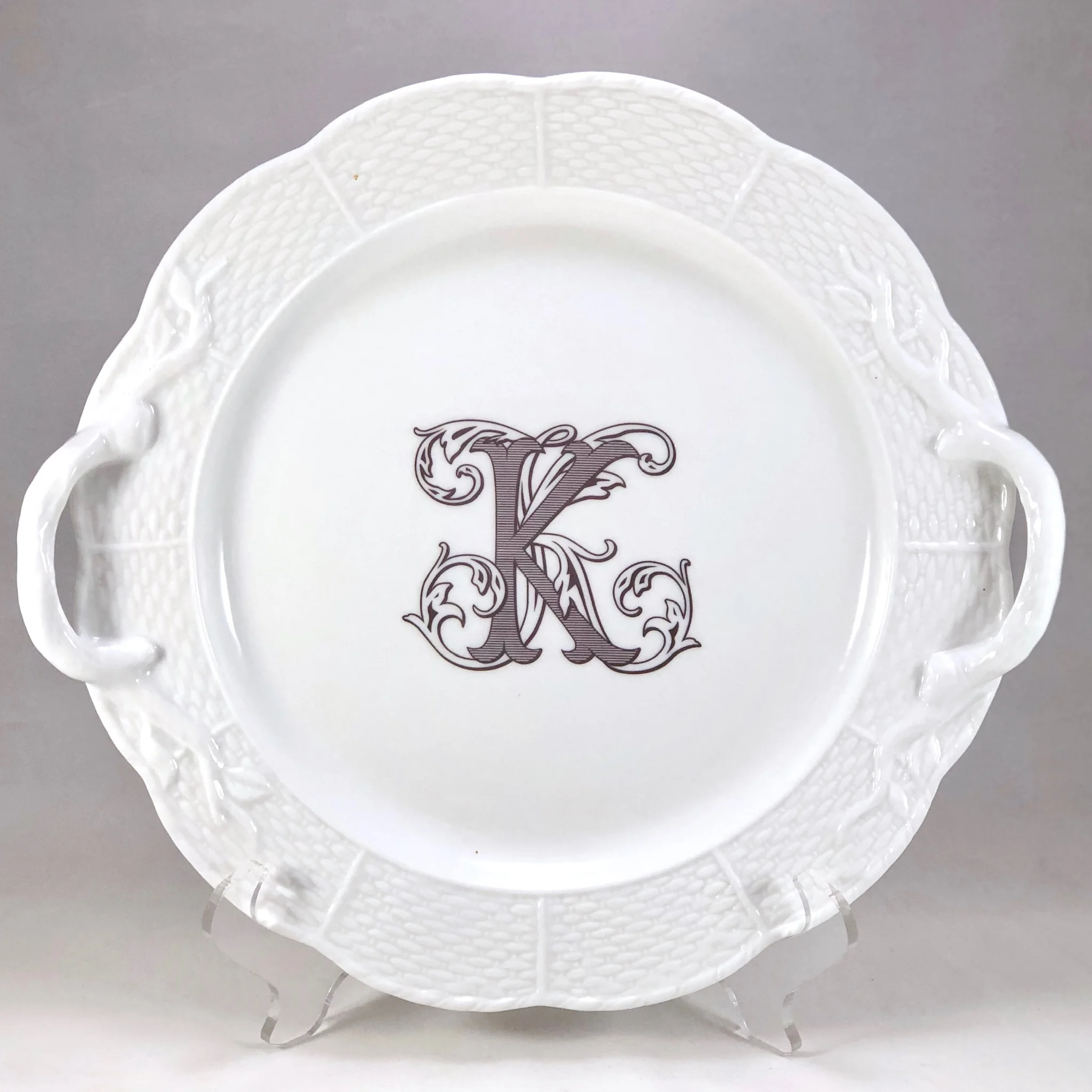 Hive Porcelain Basketweave Cake Plate with Handles