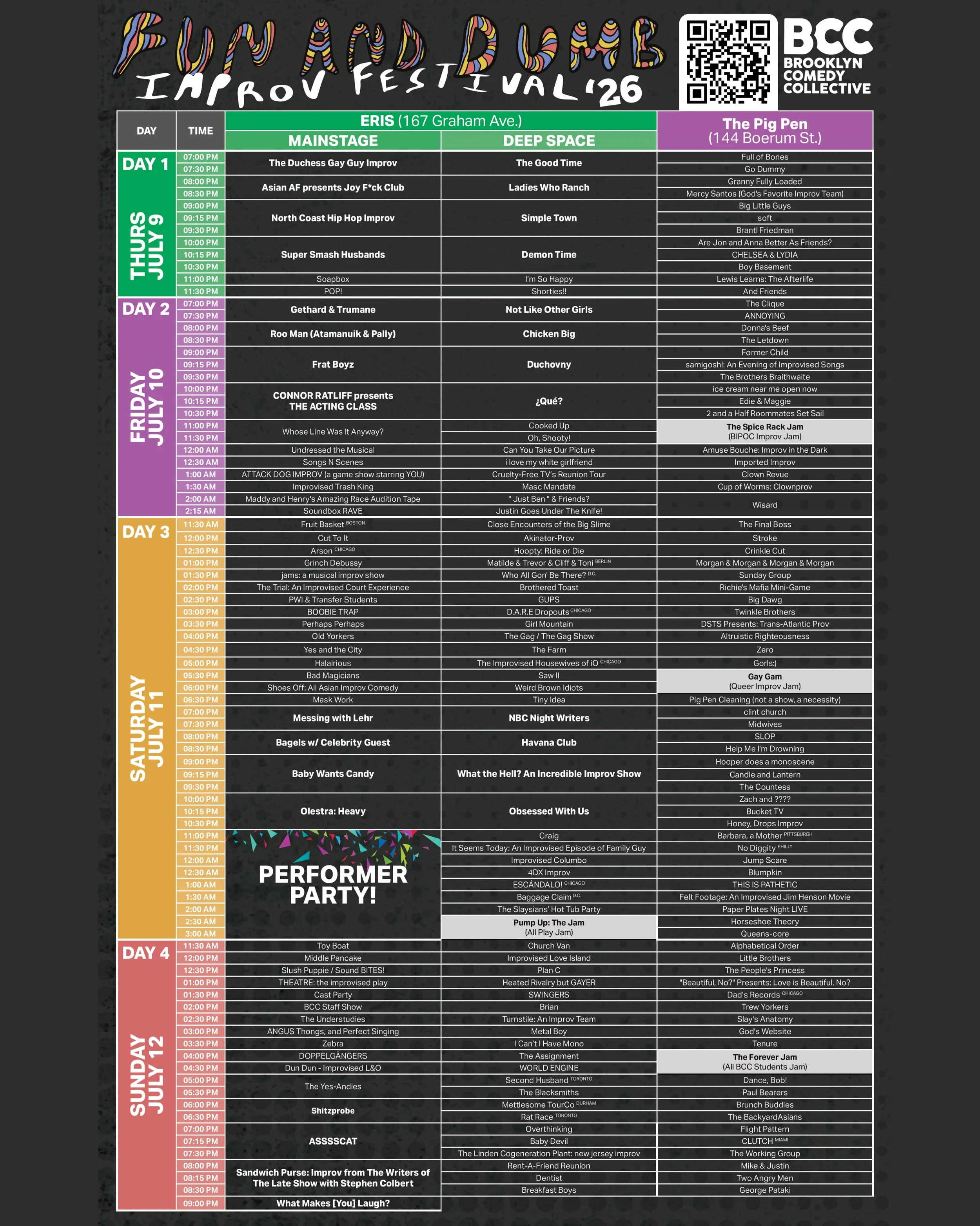Fun &amp; Dumb lineup drop 🎤! Zoom in 🔎 and swipe ➡️ to see 200+ shows over the best weekend of your summer 🌞 !

Get your Day &amp; Festival 🎟️: Brooklyncc.com/fad
#fadimprovfest