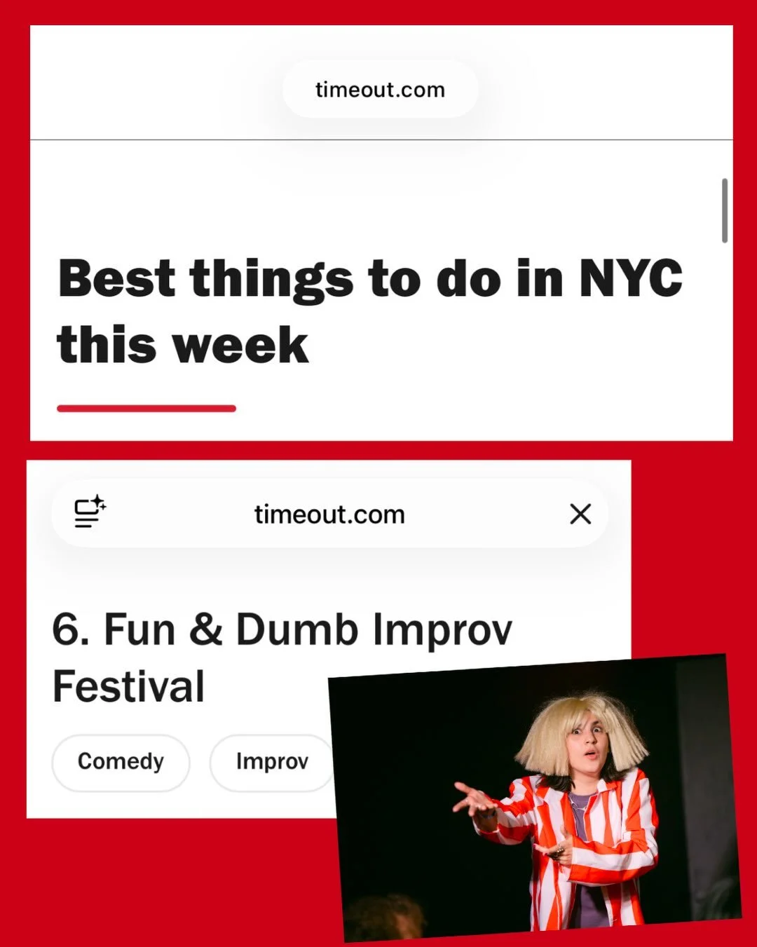 Go check out Fun and Dumb featured in best things to do this weekend on @timeoutnewyork !! And when you&rsquo;re done reading that, come to FAD TONIGHT @ 7!!🎭 photo cred to @photojuice 🫶🫶