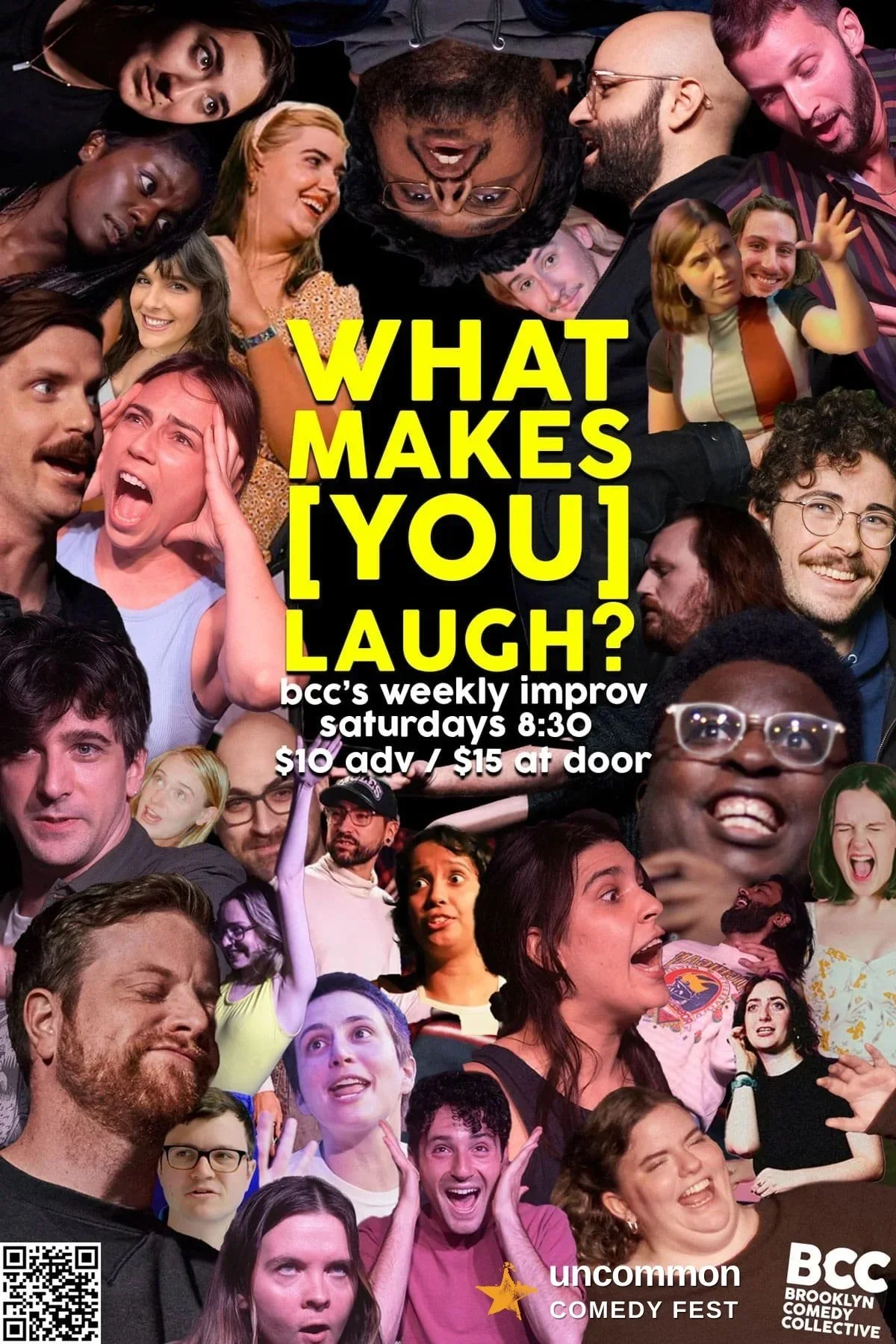 Show poster for BCC's weekly improv show, What Makes You Laugh