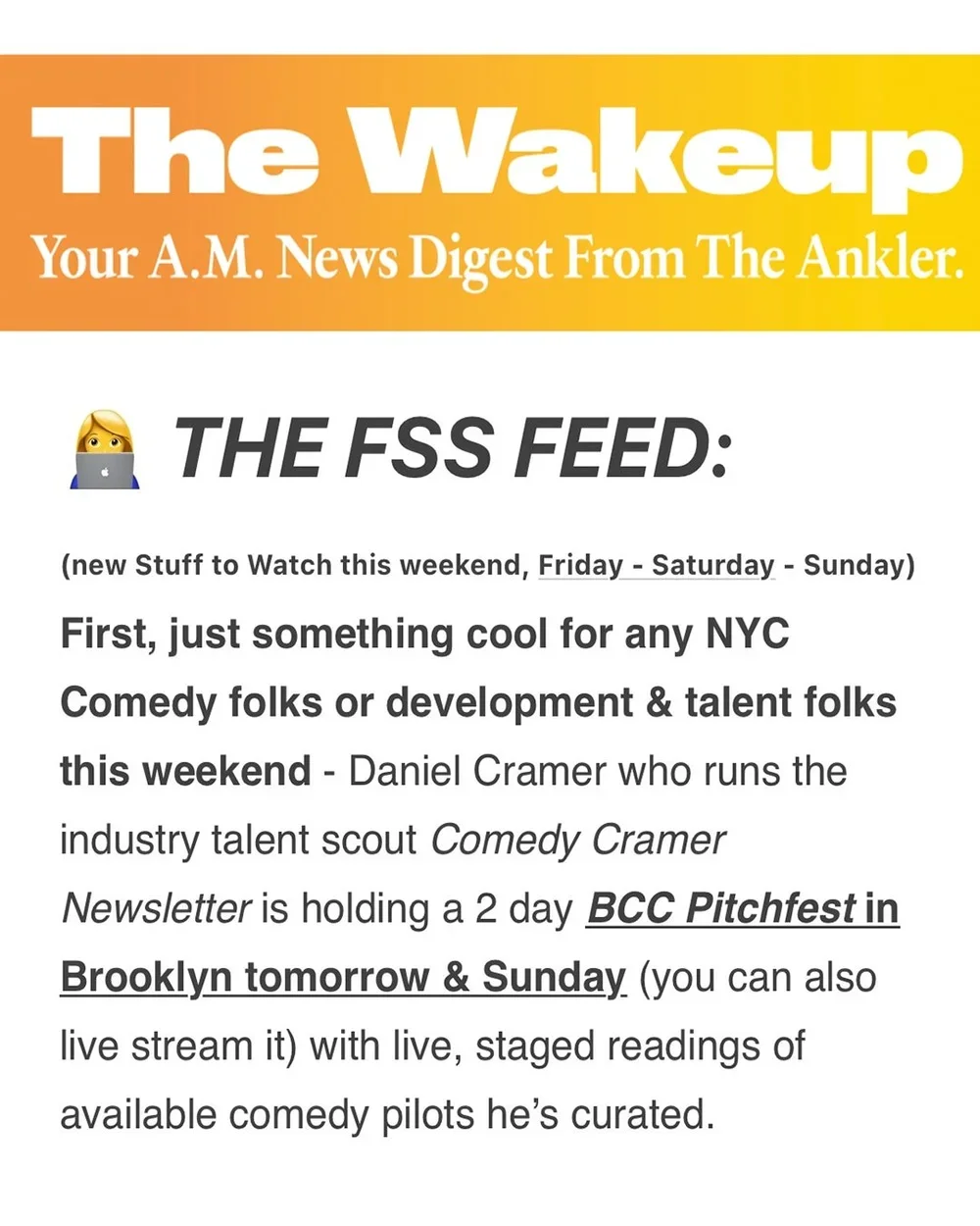 The Wakeup article highlighting BCC Pitchfest