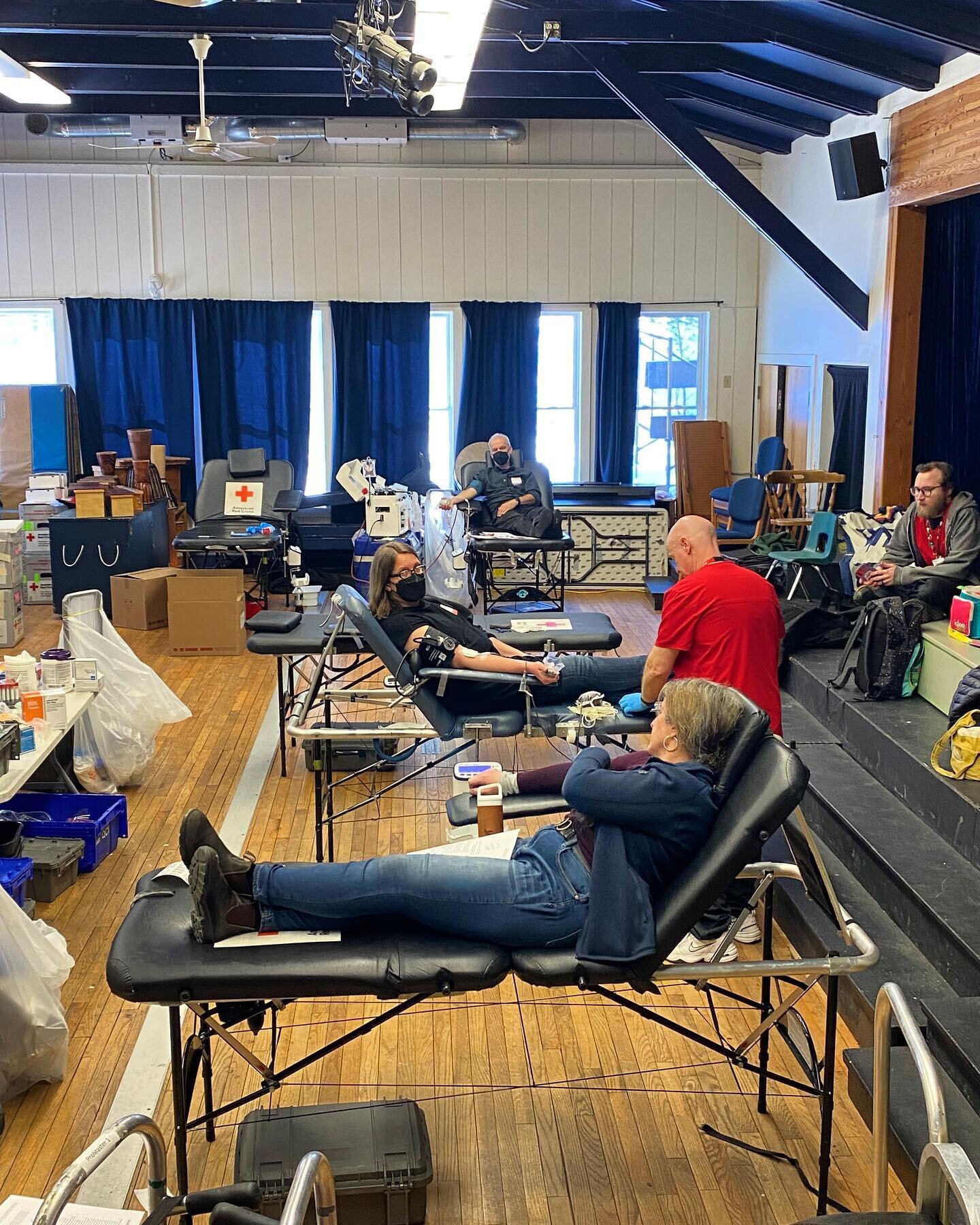 Tara, Assistant Head of School, Ken, our pre-K teacher, and board member Natalie are all participating in our blood drive today!