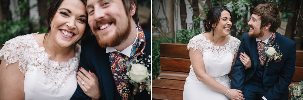 close up of bride and groom smiling