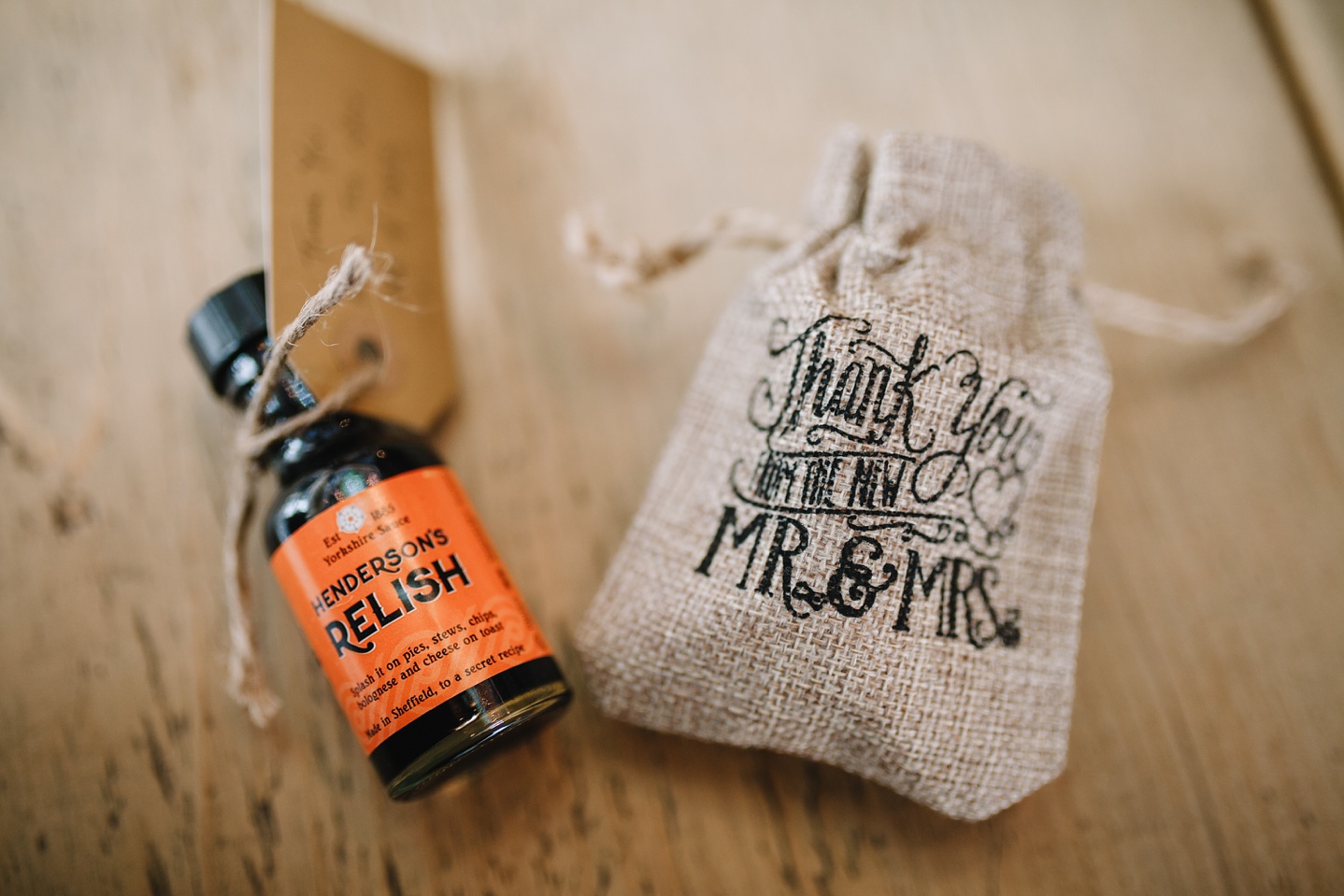 close up on Henderson's relish wedding favours