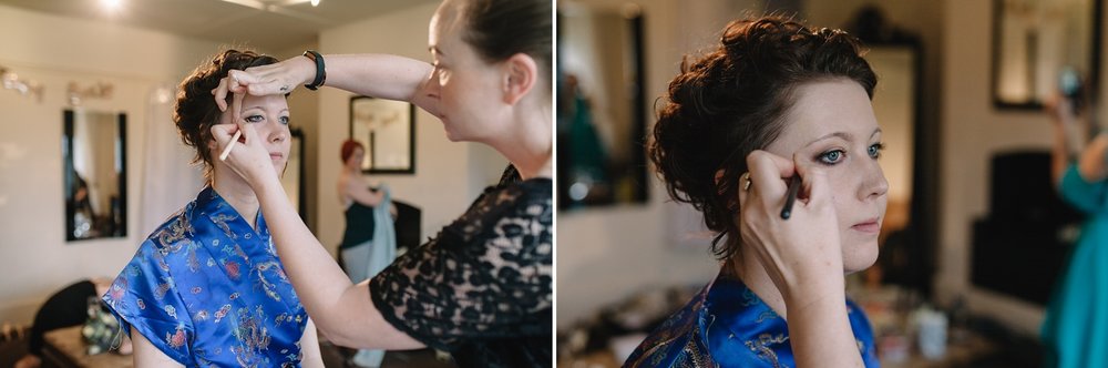 close up of bride having her makeup applied at Whirlowbrook Hall