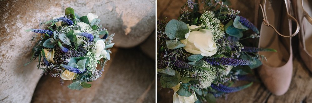close up of wedding flowers and wedding shoes