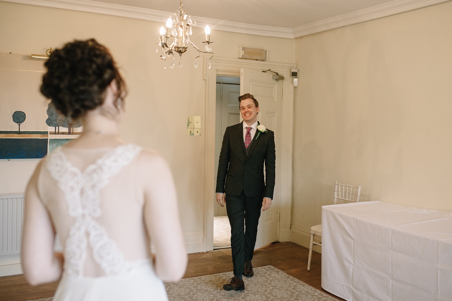 grooms reaction to the first look of his beautiful bride