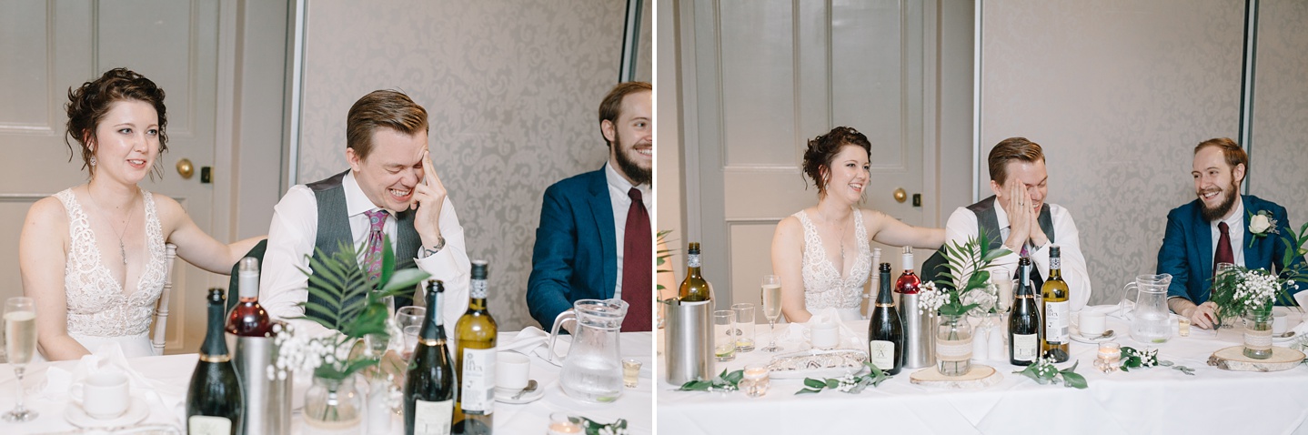 groom laughing at sisters embarrassing speech