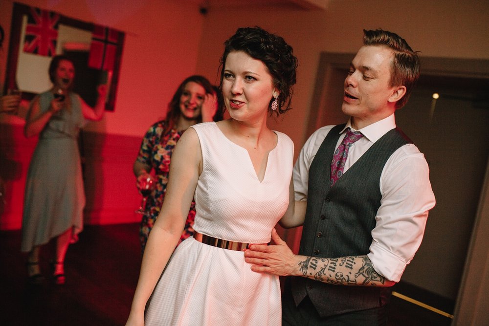 bride and groom hugging and dancing at Whirlowbrook Hall wedding