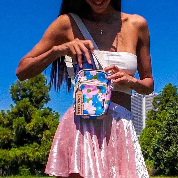 Pink Blue Floral Small Crossbody Bag