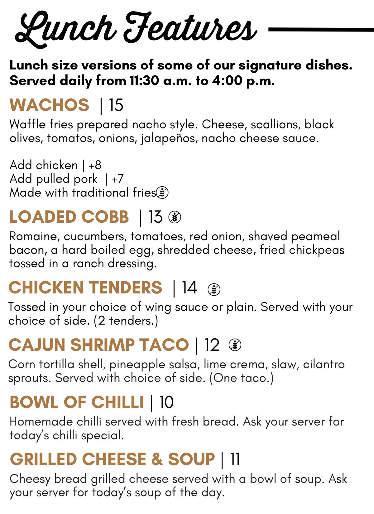 Menus — Bricks & Barley