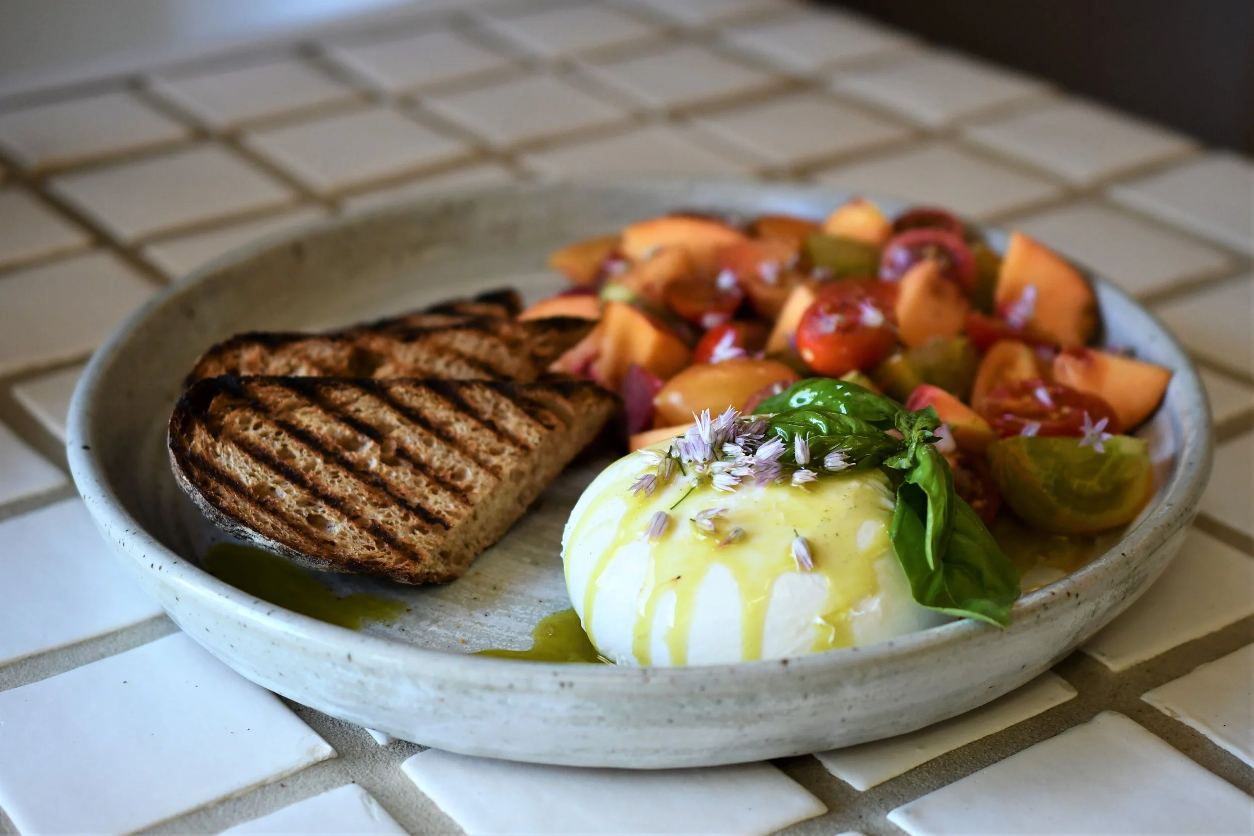 Mario's Burrata Salad with Peach and Tomato — Frog Hollow Farm CSA