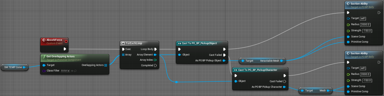 Fig 1 - Absorb force blueprint updated to support skeletal meshes