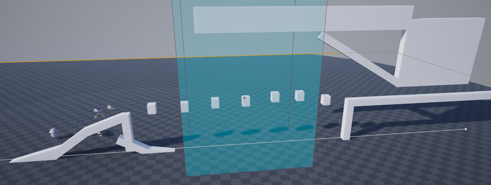Fig 13 - Obstacle that teaches the player about changing size with the waterfall volume