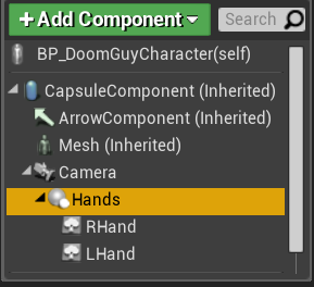 Fig 11 - Hand sprite component setup