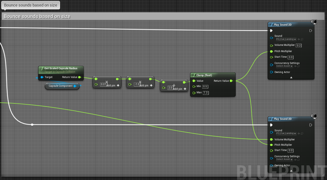 Fig 6 - Bounce sound blueprint attached to OnLanded event