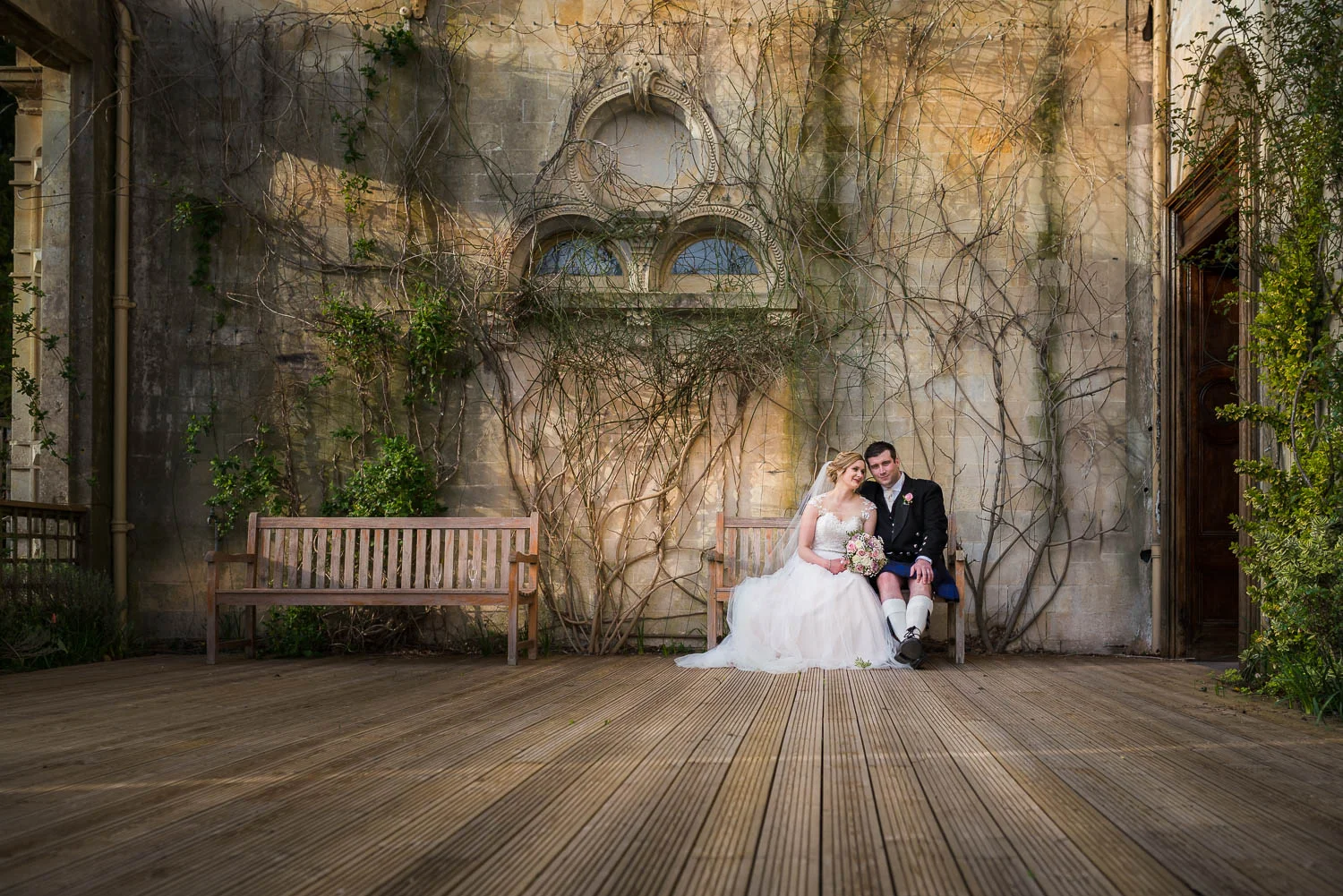 Orchardleigh Estate Wedding Photography, Somerset Wedding Photography, Walled Garden, Sunset, Perspective, Married Couple
