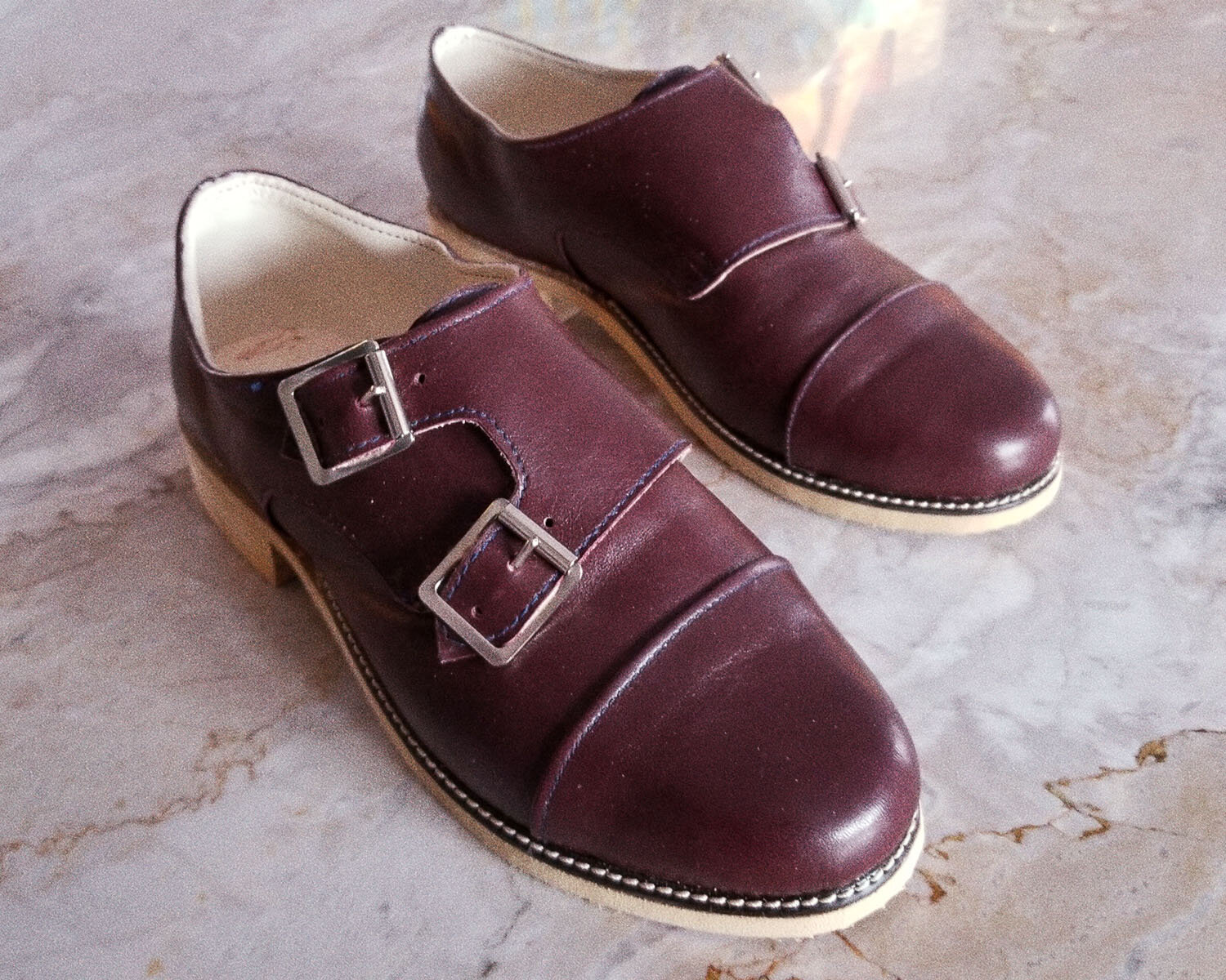 Oxblood double monk shoe.