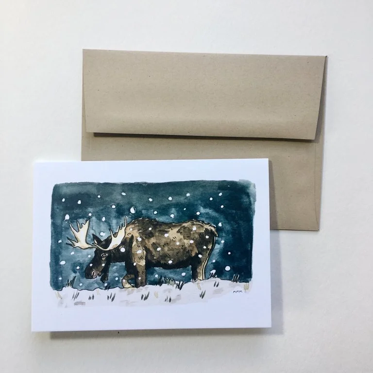 "Moose in Snow" Stationery Card 