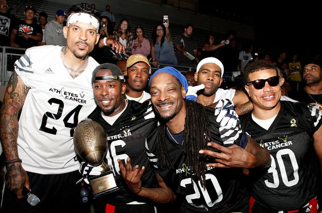 Matt Barnes, Andrew Hawkins, Snoop Dogg, Mario and Red Grant participate in the 5th annual Athletes vs Cancer Celebrity Flag Football Game on Aug. 12, 2018 in Los Angeles.
