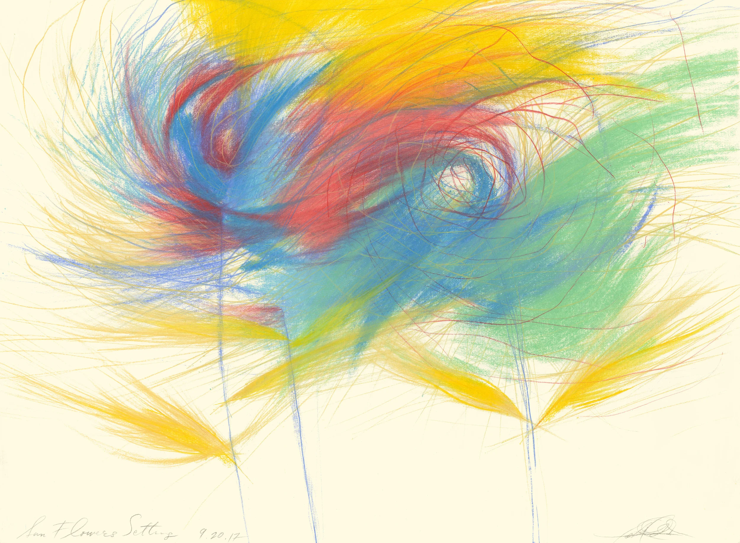 Sunflowers Setting Pastel and colored pencil on paperAvailable for purchase on the Objects page.